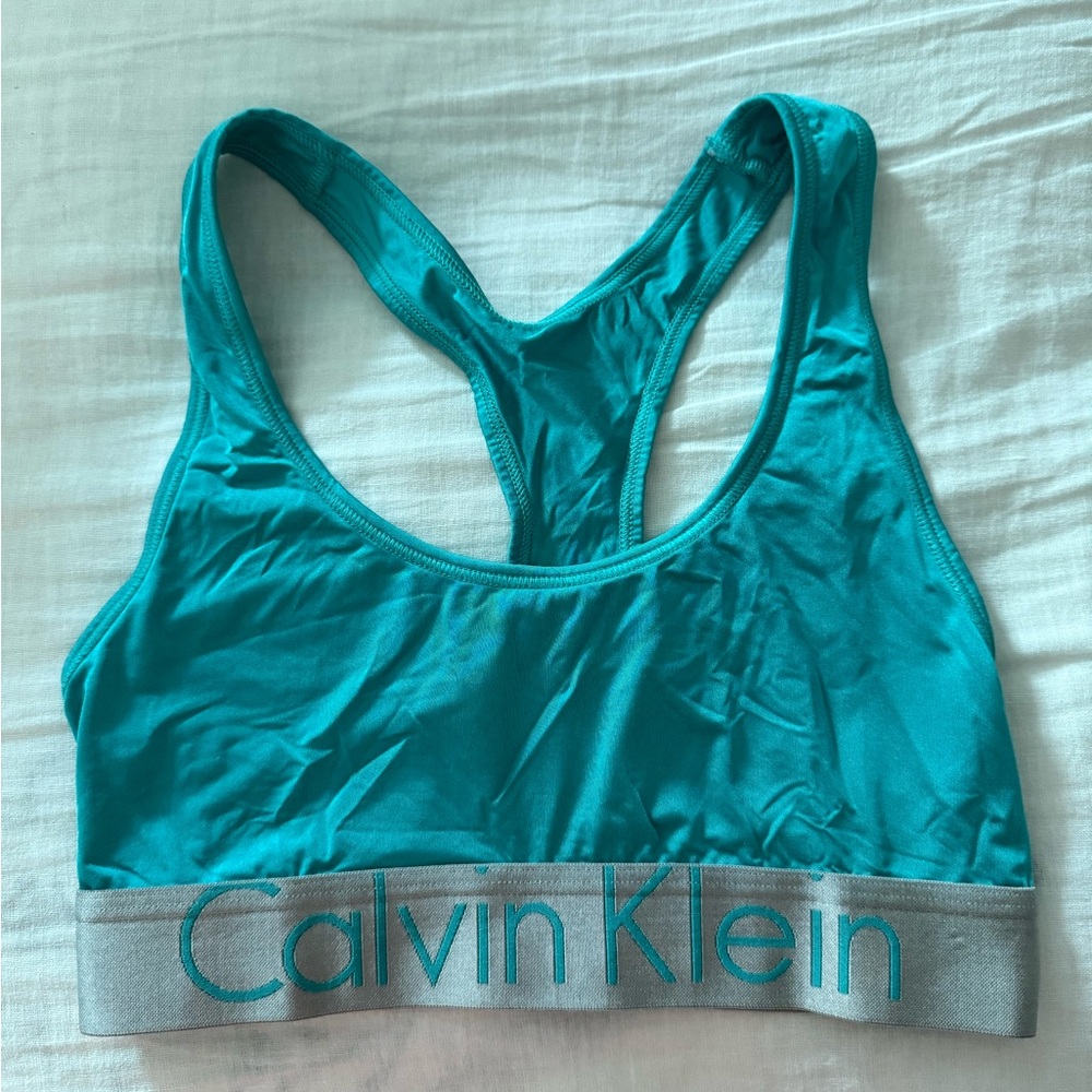 Calvin Klein Turquoise Sports Bra with Gray Band